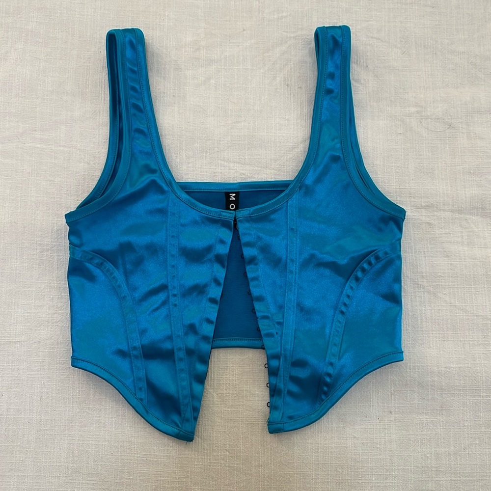 Blue satin corset top